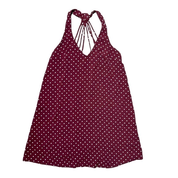 American Eagle Outfitters Burgundy Dotted Mini Dress S - Picture 1 of 10